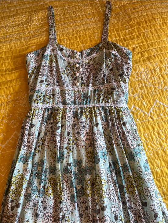 Susie collection Dresses & Skirts - Floral Vintage Spaghetti-Strap Sundress in Aqua and Yellow